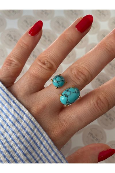 Pinery Jewels Vip Series - Stainless Steel Tarnish-Free Adjustable Ring with Turquoise Stone