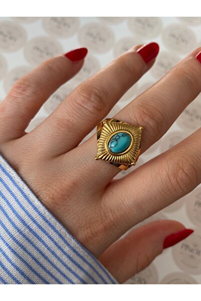Pinery Jewels Vip Series - Stainless Steel Tarnish-Free Adjustable Ring with Turquoise Stone