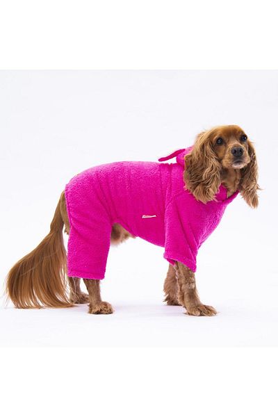 Pawstar Pink Tapeti Small Breed Plush Jumpsuit Dog Jumpsuit Dog Outfit Cat Outfit