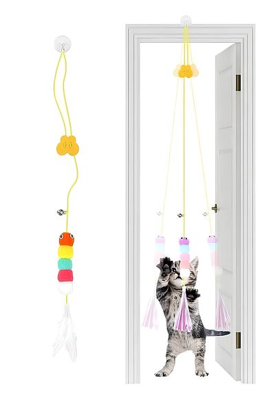 HOOFSANDPAWSVET Rattle Cat Toy Adhesive Cat Play Hook Colorful Pompom Haciymaz Toy Bouncing Ball