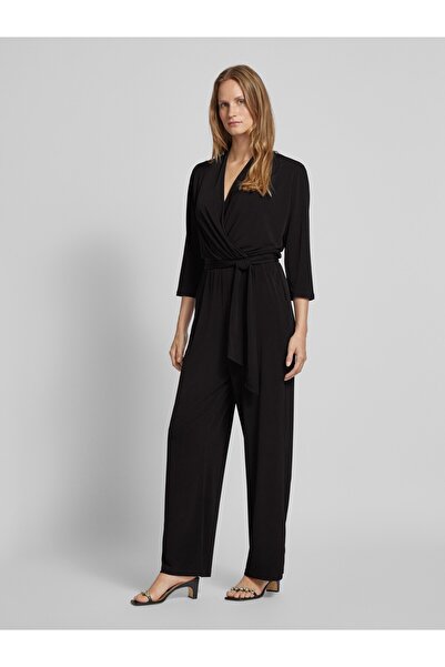 vera is love KURUVAZE YAKA PİLELİ 3/4 KOL SİYAH TULUM