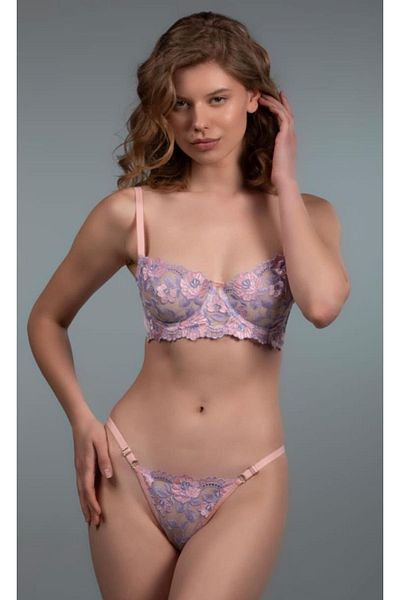 Motto10 butik Διαφανές Bralet με λουλούδια λιλά, επιλεγμένο κοστούμι και εσώρουχο