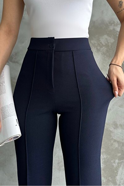 macharel jeans Dámské námořnické modré kalhoty Palazzo s vysokým pasem slim-fit Flare Leg