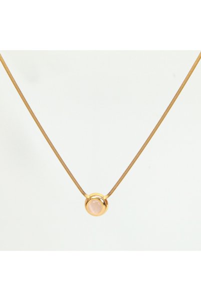 FOURSOLOS Women &Apos; S Steel Necklace, Italian Chain Round End with Stones, Gold Color, No:116