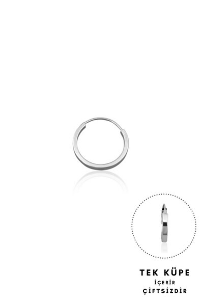 Altınkesesi 14 Ayar Altın Düz Beyaz Tekli Halka Küpe 1.6 Cm Gizli Kilitli