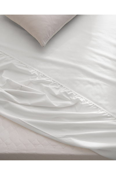 Madame Coco Manon King Size Plus 100% Cotton Ranforce Fitted Sheet - White