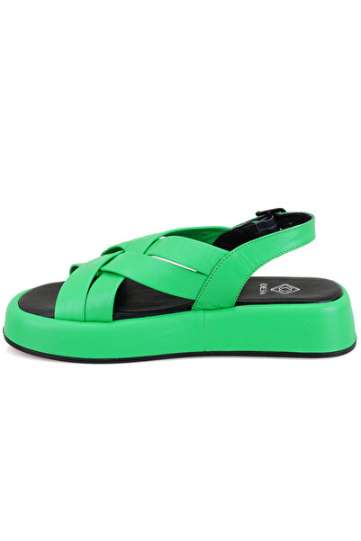 Desa Γυναικεία δερμάτινα πέδιλα με πράσινη σφήνα σόλα