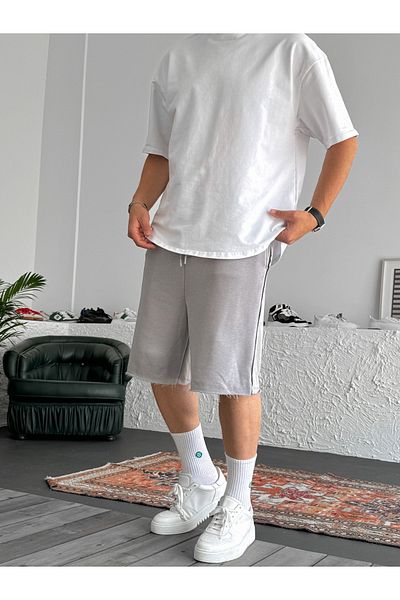 BYBASICMAN Ice Gray Cut-Out Leg Shorts B-3011