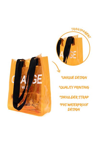VUKİ Orange Colored Transparent Hand-Beach Bag