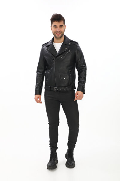 db deriburada original Erkek Ingiliz Yaka Hakiki Deri Biker Mont