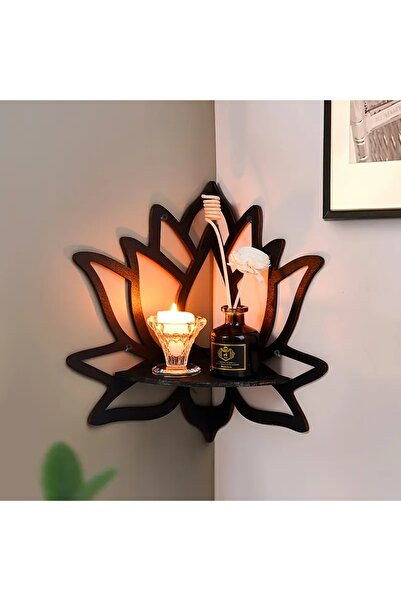 Vegüba Ahşap Lotus Desenli Duvar Rafı Köşe Rafı Duvar Dekorasyon 1 Adet
