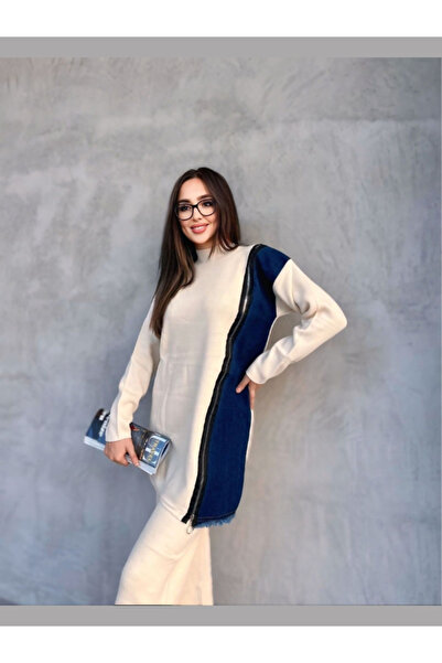 BERNEO طقم نسائي مكون من قطعتين من الدنيم وسحاب أمامي