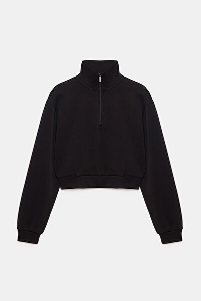 No Matter What Soft Textured Half Zipper Detailed Sweatshirt