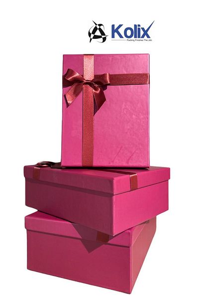 KOLİX Kolix 3-Piece Fuchsia Bow Gift Decorative Organizer - 35-25-13 cm