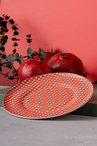 İSTANBUL PORSELEN Red Pomegranate Fine Bonnet Cake Plate - Istanbul Porcelain, 21 cm