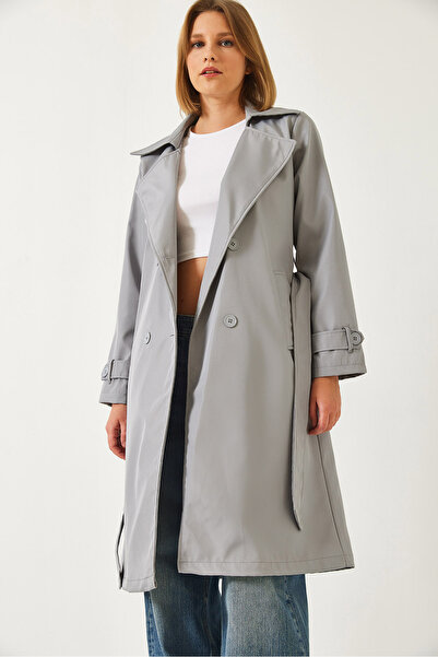 Bianco Lucci Kadın Kruvaze Yaka Kuşaklı Cepli Trençkot 5918 60261067