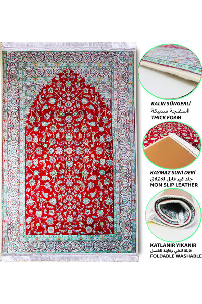 Carpetella Covor de catifea vintage cu burete gros de 3 cm - Covor de rugăciune Roșu Claret Rugăciune pliabilă Nu rănește genunchiul