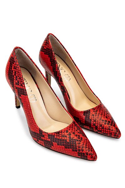 Tamer Tanca Women's Genuine Leather Red Heeled Shoes