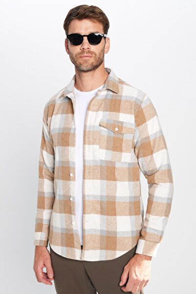 Tudors Erkek Slim Fit Dar Kesim Oduncu Tek Cepli Kareli Kışlık Gömlek
