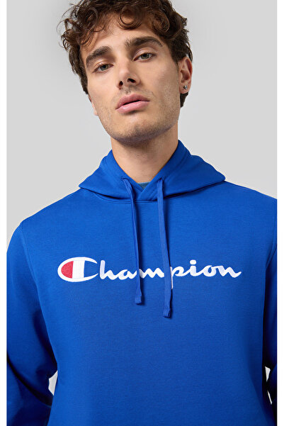 Champion Script Shop Hooded Sweatshirt Mavi Erkek Kapüşonlu Sweatshirt-220253-BS099