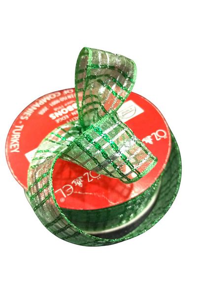 ÖZ-EL AŞ Green Glitter Plaid Ribbon - New Year and Gift Package, 2.5 cm 5 Mt