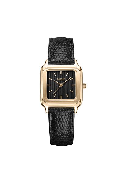 Burker Damenuhr Macy Gold Schwarz Schwarz Leder