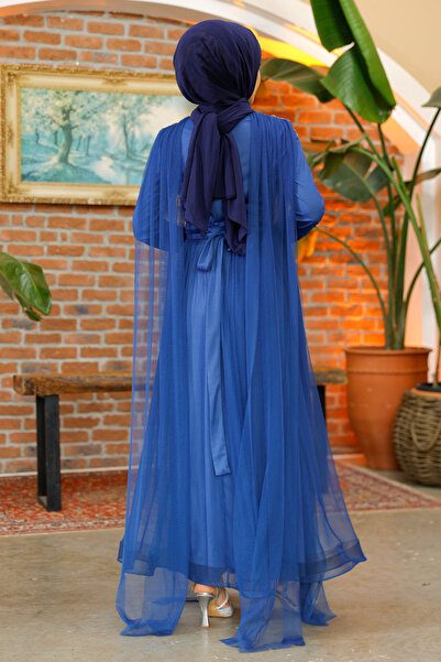 Nursima 6370 Taş İşlemeli Tül Gren Etek Kemerli Tesettür Abiye Elbise