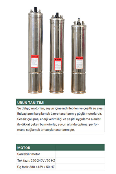 dalgıç pompa motoru 1,5hp  1,1 kw  220v 2M kablo