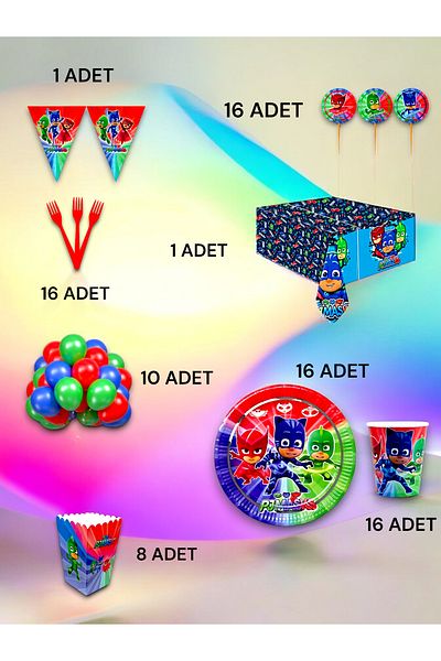 VibeHome Pijamask Themed Luxury Set for 16 - Birthday Party and Fun Events