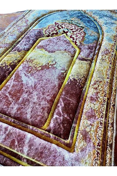 Carpetella Soft Marble Pattern - Thick Sponge Prayer Rug, Washable Dowry and Foldable Prayer