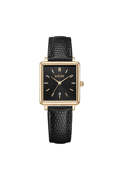 Burker Damenuhr Daisy Gold Schwarz Schwarz Leder