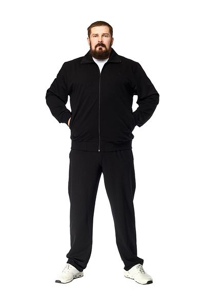 BlackHorn Black Horn Plus Size Men's Half Turtleneck Front Zipper Black Tracksuit Set