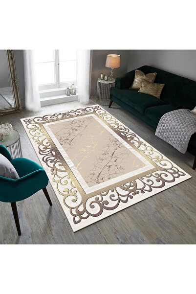 GNL HOME Gold Modern  Desenli Dijital Baskı Yıkanabilir Salon Mutfak Koridor ...