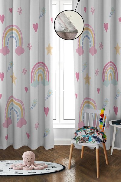 Doruklar Home Collection Digital Printing Washable Rainbow Pattern 2 Wings Baby and Children's Room Background Curtain