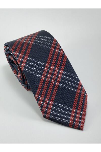 PİERRONİ Lacivert Kırmızı Beyaz Ekose Kravat