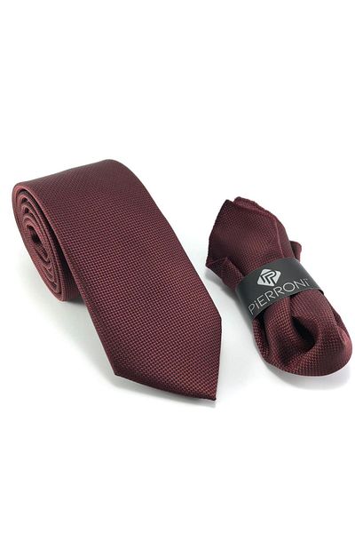 PİERRONİ Plain Burgundy Oxford Pattern Handkerchief Tie