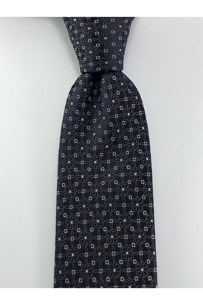 PİERRONİ Navy Blue Brown Patterned Slim Tie