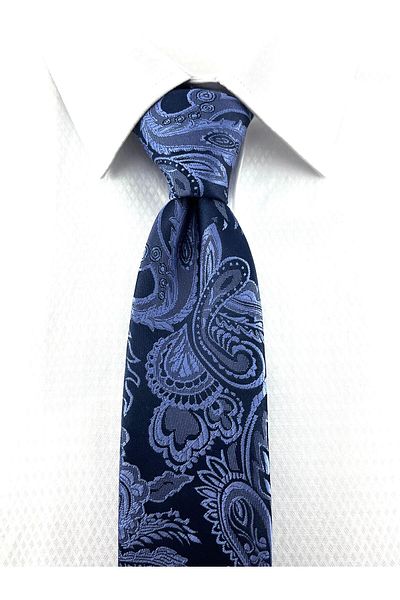 PİERRONİ Blue Navy Blue Shawl Patterned Handkerchief Tie
