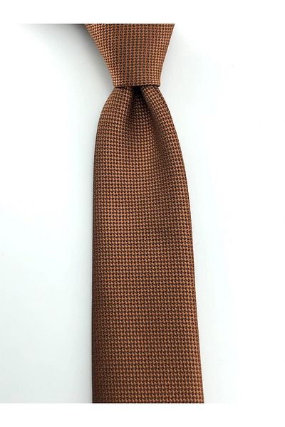 PİERRONİ Tan Oxford Pattern Slim Tie