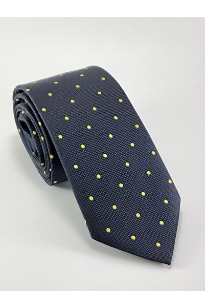 PİERRONİ Sarı Lacivert Puantiyeli Kravat