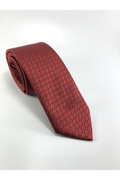 PİERRONİ Men's Red Navy Blue Pattern Tie