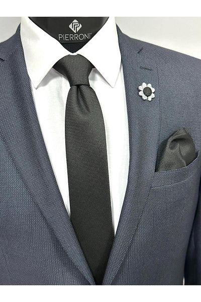 PİERRONİ Black Tie Handkerchief Collar Flower Combination Set