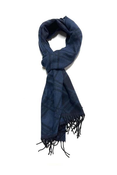 PİERRONİ Mavi Lacivert Kare Desen Atkı Kaşkol