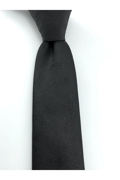 PİERRONİ Black Paisley Pattern Slim Tie