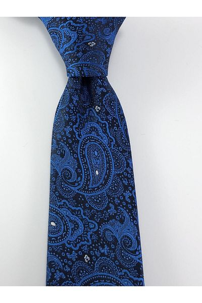 PİERRONİ Saks Blue Shawl Pattern Handkerchief Tie