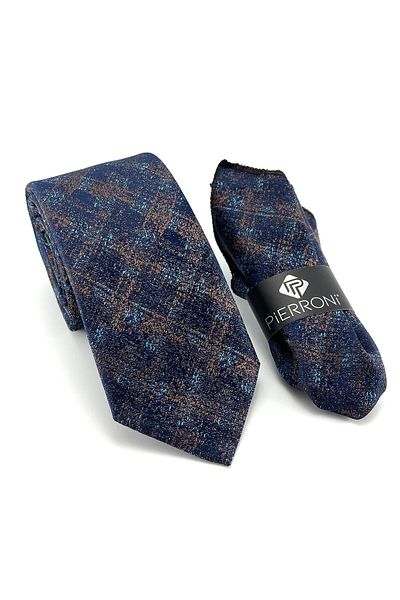 PİERRONİ Brown Turquoise Patterned Handkerchief Tie