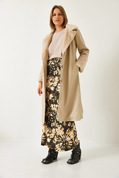 Bianco Lucci Kadın Kürklü Deri Uzun Ceket 2259 60251914