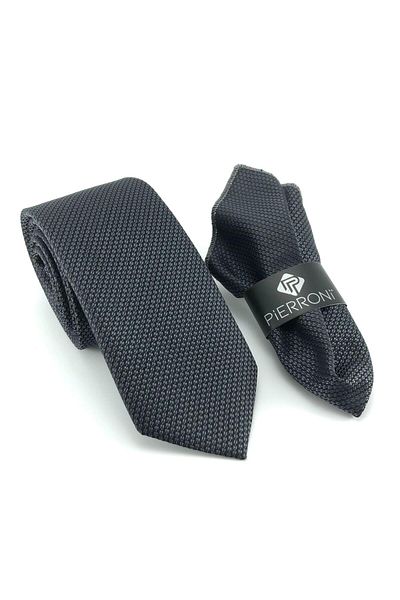 PİERRONİ Self Patterned Smoked Handkerchief Tie