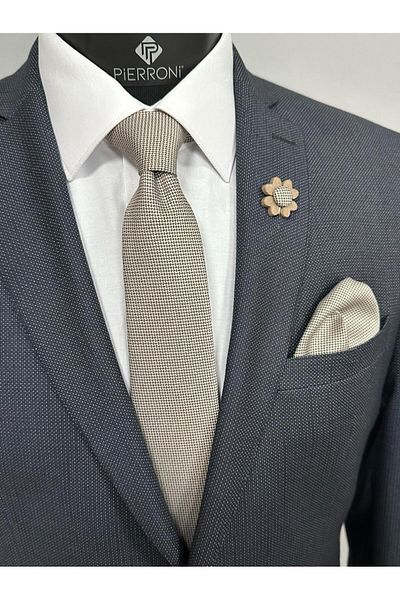PİERRONİ Beige Tie Handkerchief Collar Flower Combination Set