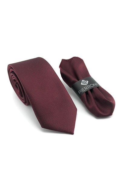 PİERRONİ Burgundy Oxford Pattern Handkerchief Tie